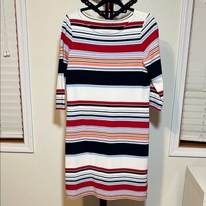 Talbots Long Sleeve Striped Dress - Red, Blue, White